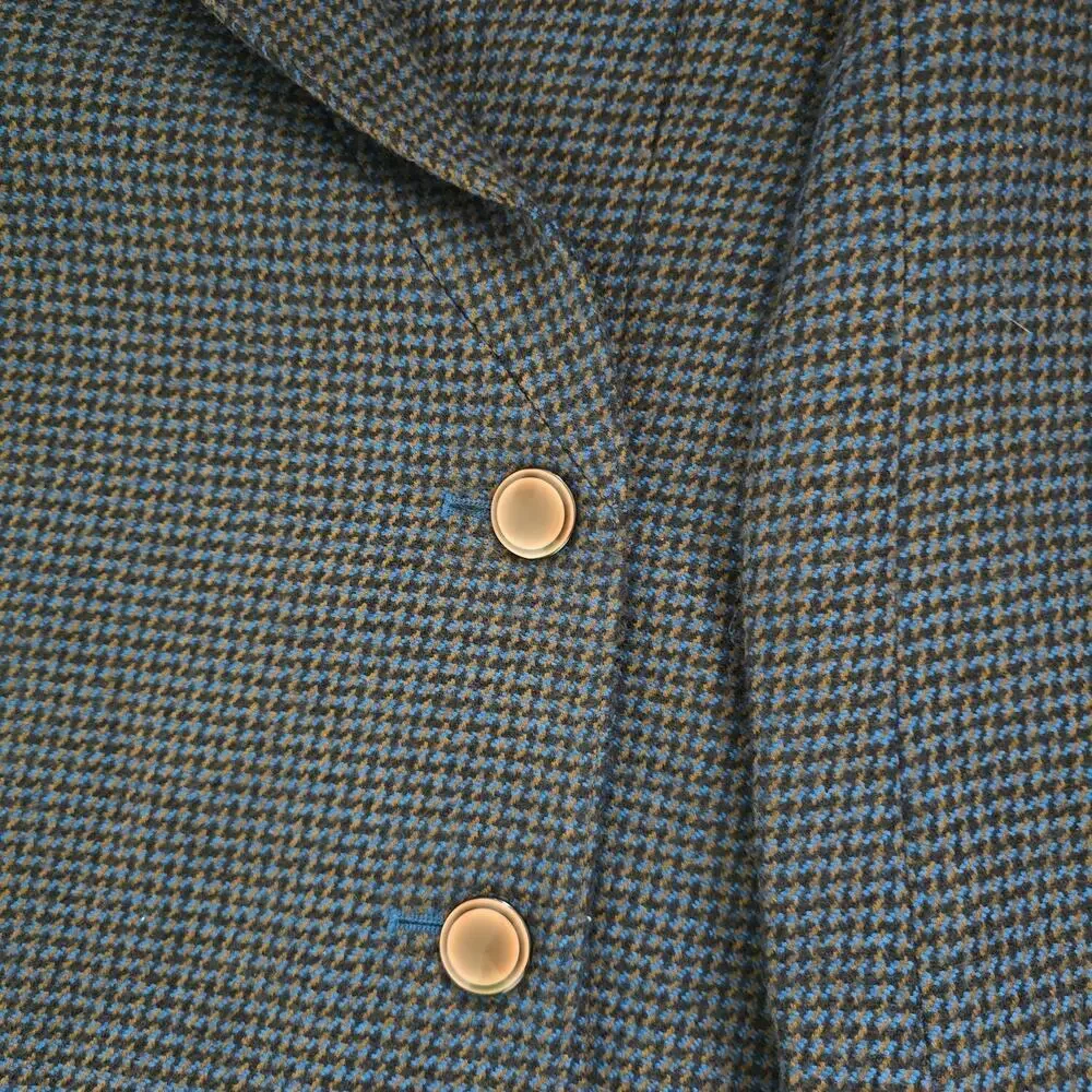 Vintage St. Sophia Paris Double Breasted Wool Blazer Houndstooth Navy EU42 USM - Picture 3 of 10